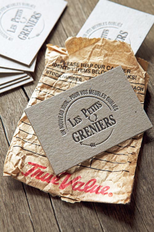 Carte de visite imprimée en recto verso sur carton gris brut 1mm/ letterpress business cards printed onto eskaboard